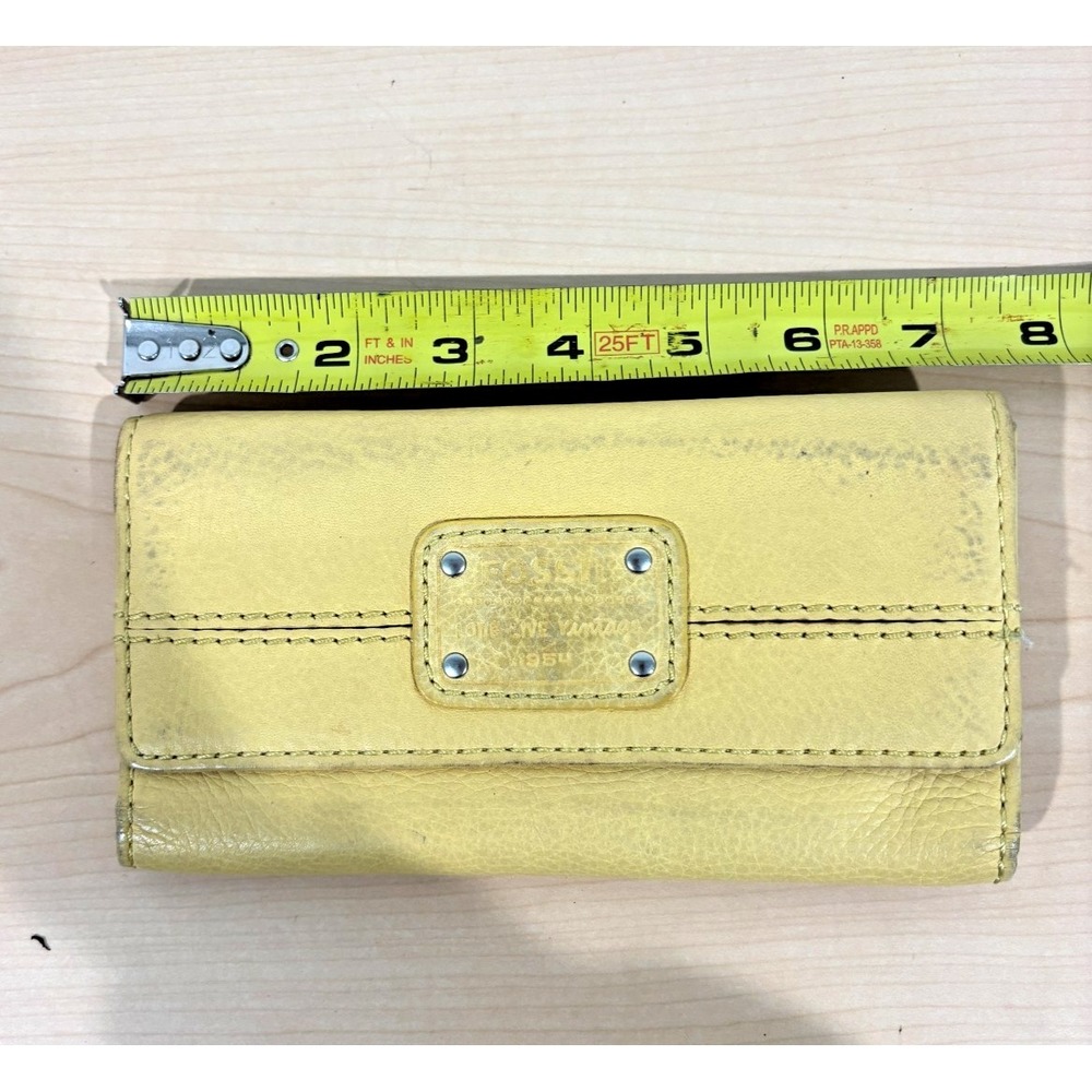 Fossil Yellow Leather Trifold Wallet Clutch Organizer Vintage Womens